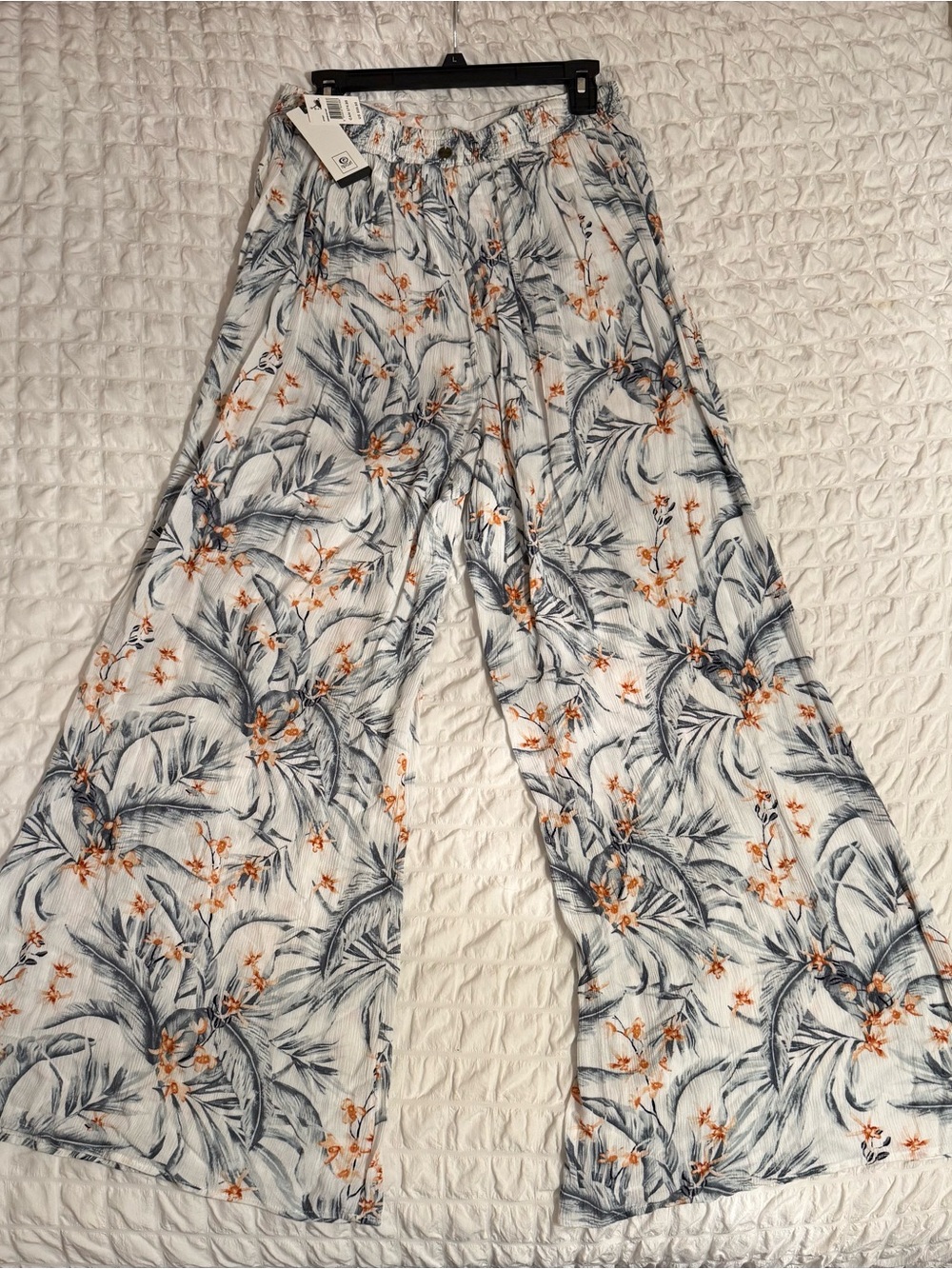 Rip Curl Light Blue Gray & Orange Floral Beach Pants